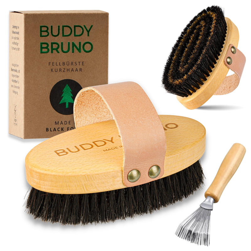 BUDDY BRUNO® dog brush short hair with 100% natural bristles, MADE IN DE, fur brush for daily grooming, premium curry comb for dogs & cat brush, including brush cleaner - PawsPlanet Australia