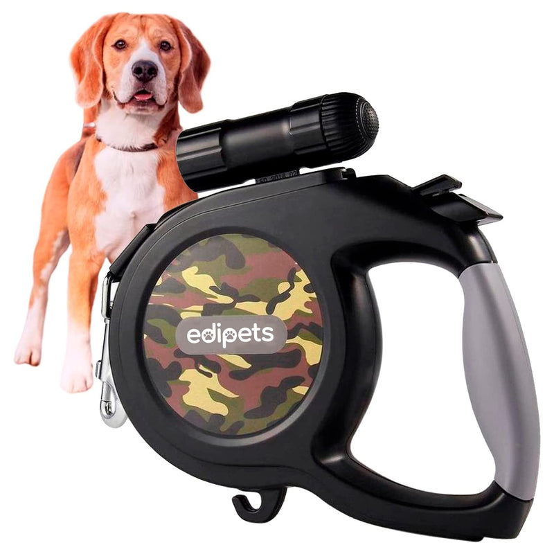 EDIPETS, Extendable and Retractable Dog Lead with LED Flashlight, Flexible Dog Lead for Training and Walking, Military Camouflage - PawsPlanet Australia
