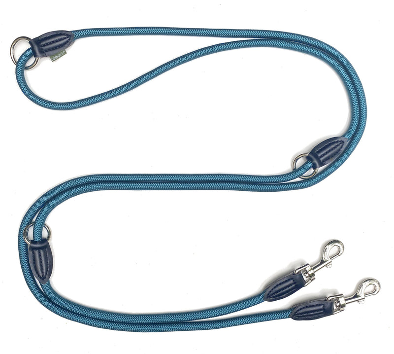 Quiet green dog leash 3m adjustable for large & medium dogs | Paracord leash | Nylon double leash with 2 carabiners | 3 meters long | Model Derby | Petrol Blue Barrier Reef 3 m x 1.1 cm - PawsPlanet Australia