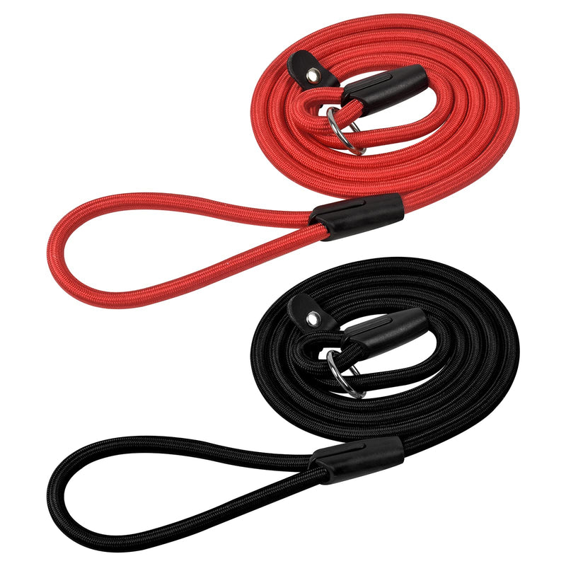 Jinlaili Pack of 2 Nylon Dog Leads, Lightweight Braided Dog Leads, Adjustable Retriever Lead, Lead with Integrated Neck, Training Lead for Small Medium Large Dogs (Black + Red) - PawsPlanet Australia