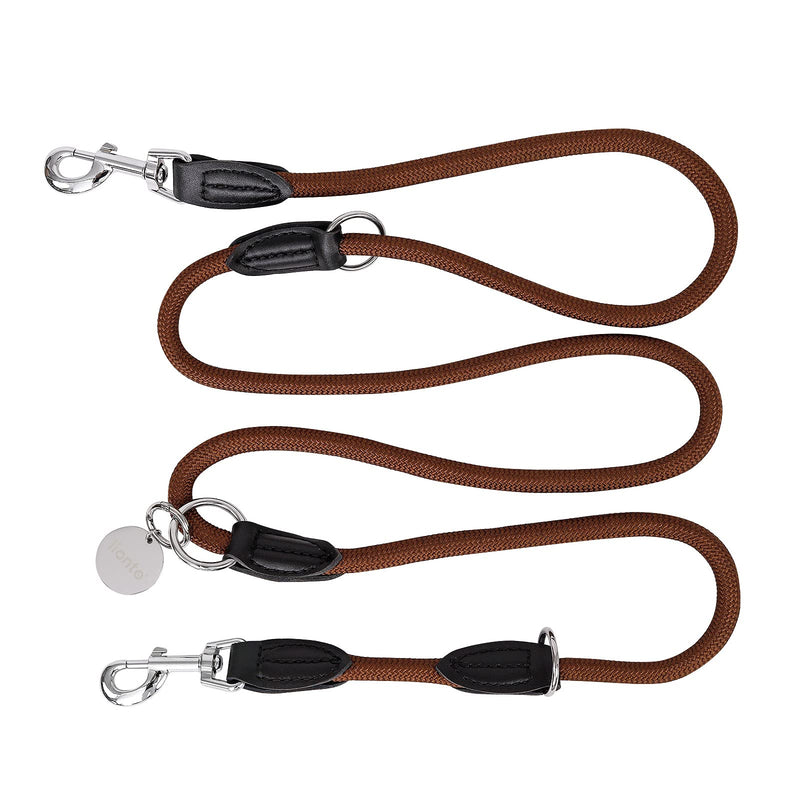 lionto Adjustable dog leash, multifunctional leash, double leash, shoulder leash, robust, weatherproof, length 200 cm, brown, medium - PawsPlanet Australia