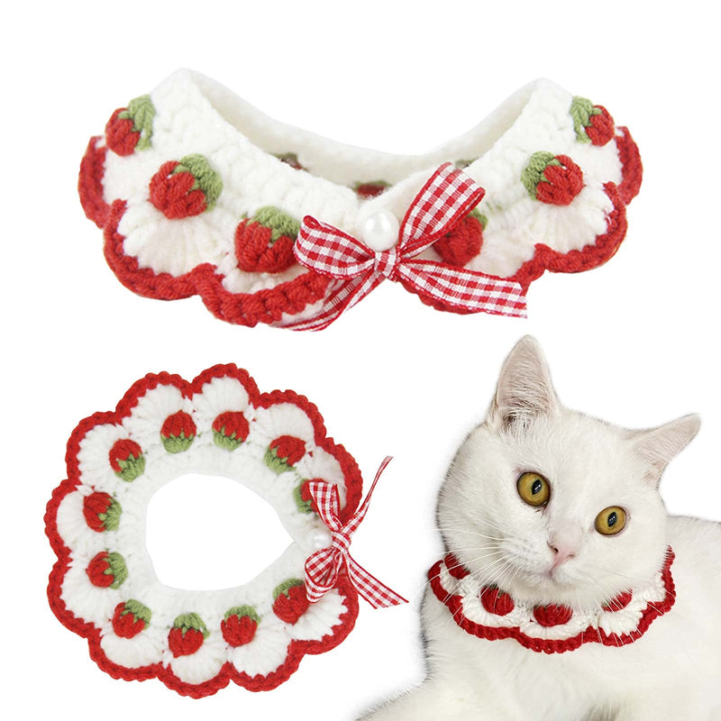 Handmade cat collar with safety release adjustable collar for kittens, puppies and small puppies strawberry S - PawsPlanet Australia