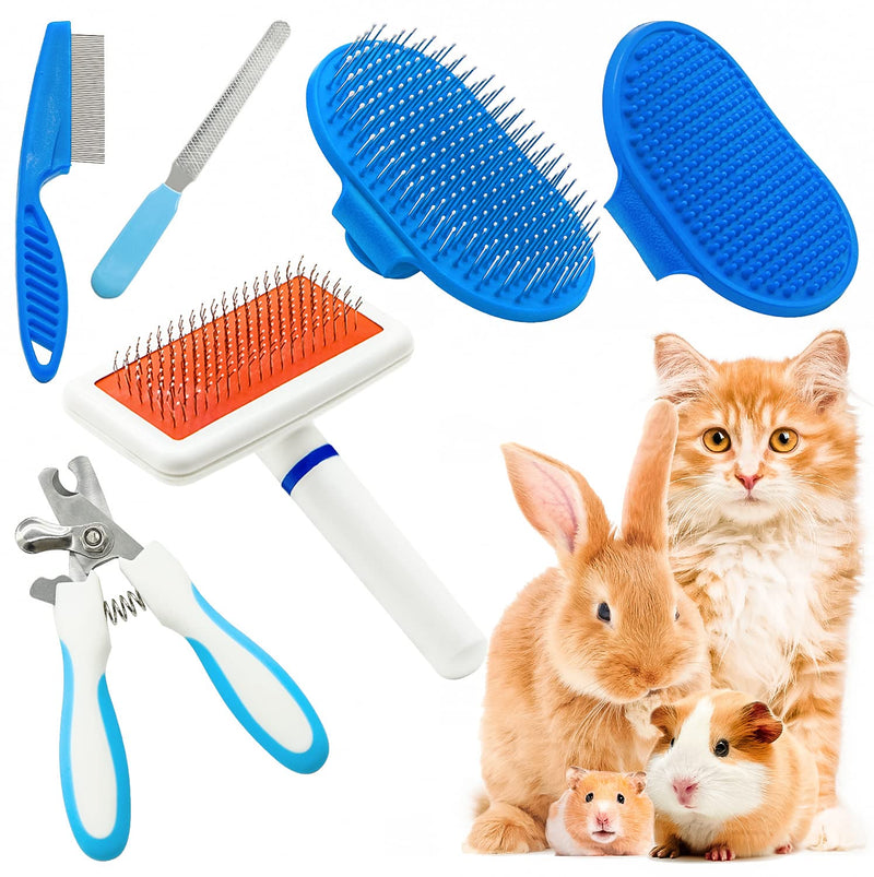 Crafterlife Rabbit Grooming Kit with Hair Loss Brushes, Pet Comb, Pet Nail Clippers, Grooming, Slicker Brush, Glove Needle, Massage Comb Hamster, Guinea Pig (Blue), 6 Pieces Blue - PawsPlanet Australia