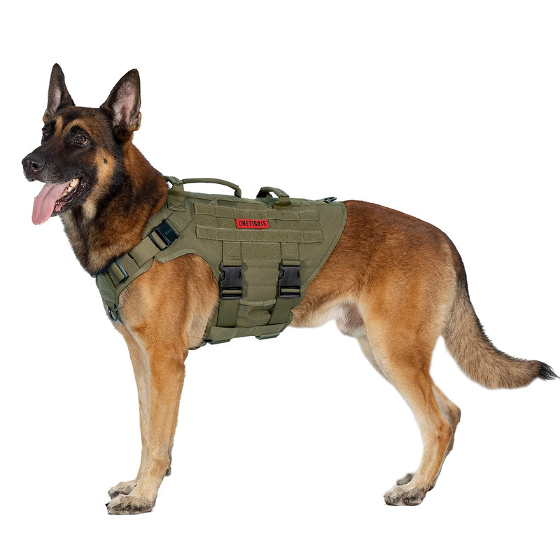 OneTigris Dog Harness X Destroyer Tactical Dog Harness 3 Handles Heavy Duty Dog Vest with Metal Buckles M Ranger Green - PawsPlanet Australia
