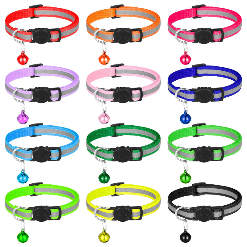 tonyg-p Cat Collar Reflective Pack of 12 Adjustable Cat Collars with Bell and Safety Clasp 19-32cm for all Domestic Cats - PawsPlanet Australia