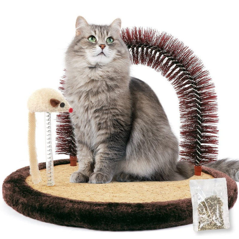 Happi N Pets Scratching Post Self Grooming Device Cat Massager Cat Hair Brush for Grooming with Heavy Duty Cat Scratching Pad and Catnip Interactive Mouse Toy for Kittens - PawsPlanet Australia