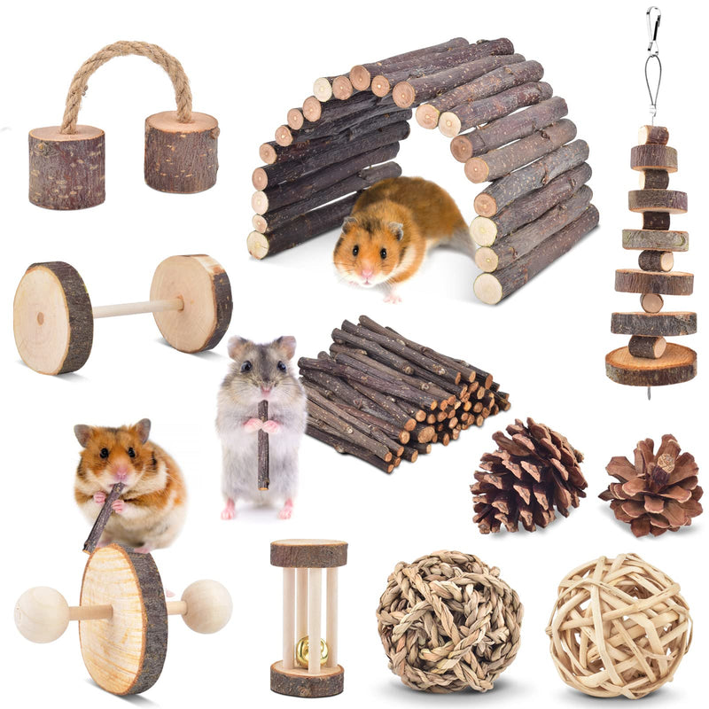 ERKOON Hamster Chew Toys, 11 Pieces Rabbit Chew Toys, Natural Wooden Dumbbells, Hamster Physiotherapy Toys, Chinchilla Guinea Pig Toy Accessories B - PawsPlanet Australia