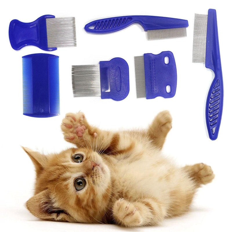 Pack of 6 Flea Comb, Flea Tear Stain Remover Comb, Pet Dogs, Cats, Grooming Tool, Stainless Steel, Safe Metal Tooth Removal Combs, Clean Lice Tangles, for Cats and Dogs (Blue) - PawsPlanet Australia