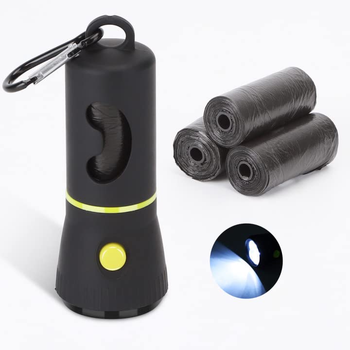 Nobleza Dog Poop Bag Dispenser with LED Flashlight and Carabiner Hook, Dog Poop Bag Dispenser for Leash with 3 Rolls Biodegradable Dog Poop Bags (1 Piece, Black) - PawsPlanet Australia