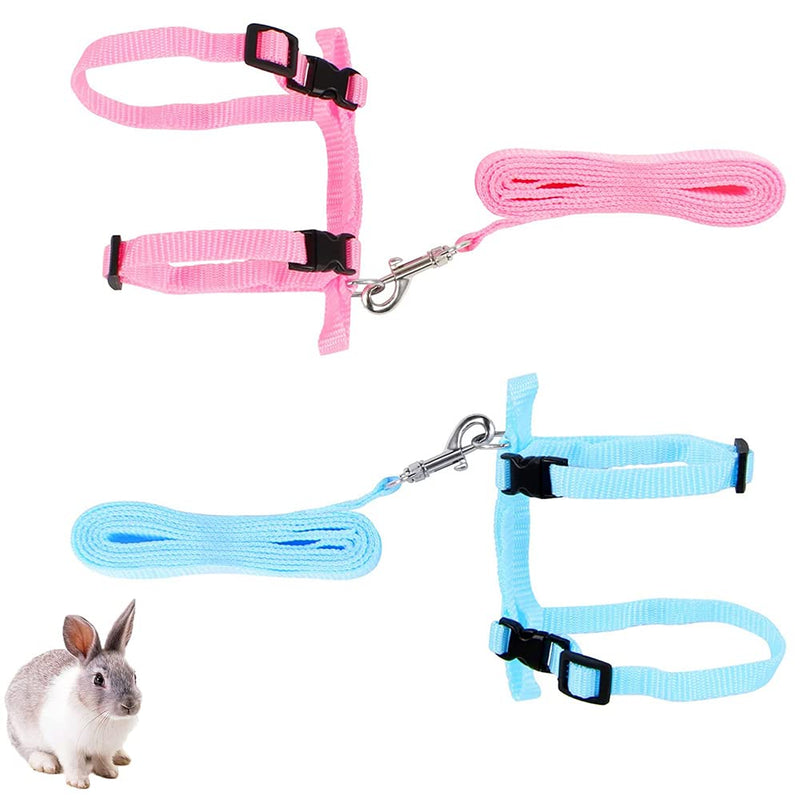 Pack of 2 Pet Rabbit Harnesses, Adjustable Nylon Harnesses, Rabbit Harness, Pet Harness and Leash for Cats, Rabbits, Puppies, Ferrets and Other Small Animals (Sky Blue, Pink) - PawsPlanet Australia