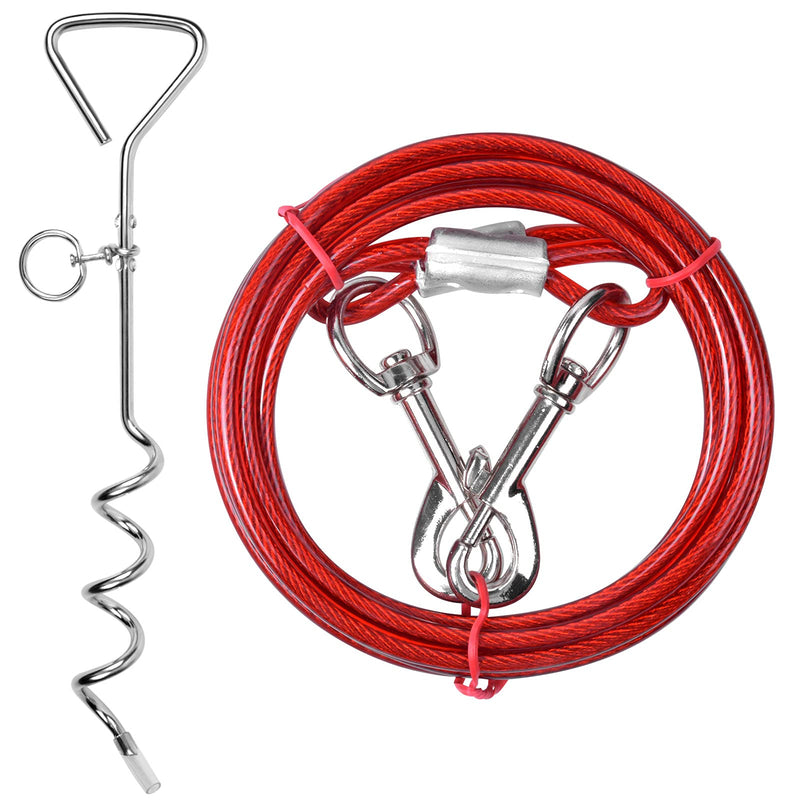 Jinlaili 10ft/3m Tie Out Leashes for Dogs, Yard Leashes for Dogs, Dog Tie-Out Leashes with Mooring Peg, Pet Tie-Out Leashes, Dog Running Leash for Outdoor Small Medium Dogs, up to 176lbs (Red) Red - PawsPlanet Australia