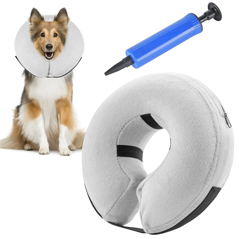 AKOFIC Protective Inflatable Dog Collar, Inflatable Collar for Pet Dog Cat Soft Adjustable Comfortable with Velcro Fastener, Protective Collar Prevent Dogs From Touching Stitches L for Medium Dogs (Neck Circumference: 38-50cm) Grey - PawsPlanet Australia