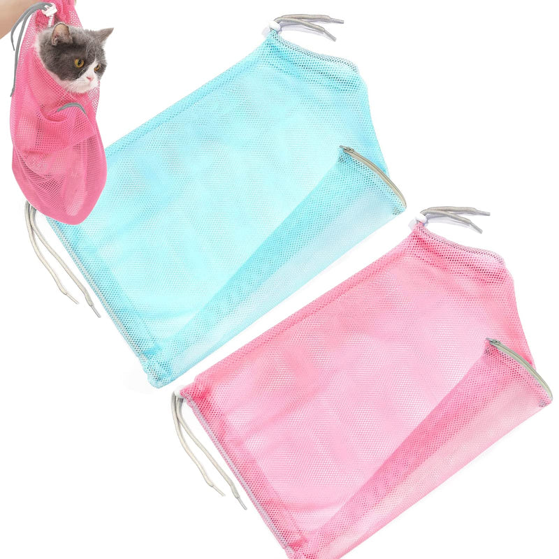 2 pieces cat bathing bag, cat grooming bag, cat shower bag, adjustable cat washing bag, multifunctional cat restraint bag, prevent scratching, biting for bathing, nail trimming, ears clean - PawsPlanet Australia