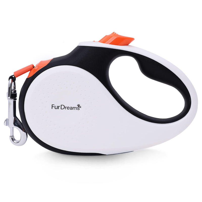 FurDreams Retractable Dog Lead - Heavy Duty Extendable (5m) Leash | Non-slip handle with lock control | Strong tangle-free nylon strap & collar hook (white/orange, medium) orange - PawsPlanet Australia