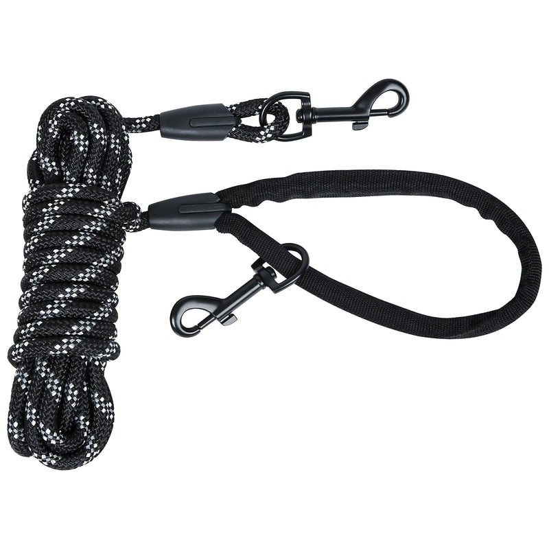 MECHHEIT Towing leash for dogs, 5m/10m/15m dog training leash, dog leash with padded handle, 2 carabiner hooks, for small to large dogs, nylon black 5M - PawsPlanet Australia