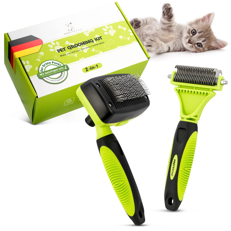 PRETTYPAW ® professional cat brush set I cat care set - 100% hygiene & comfort thanks to rounded massage bristles I brush for optimal short hair and long hair I undercoat brush - PawsPlanet Australia