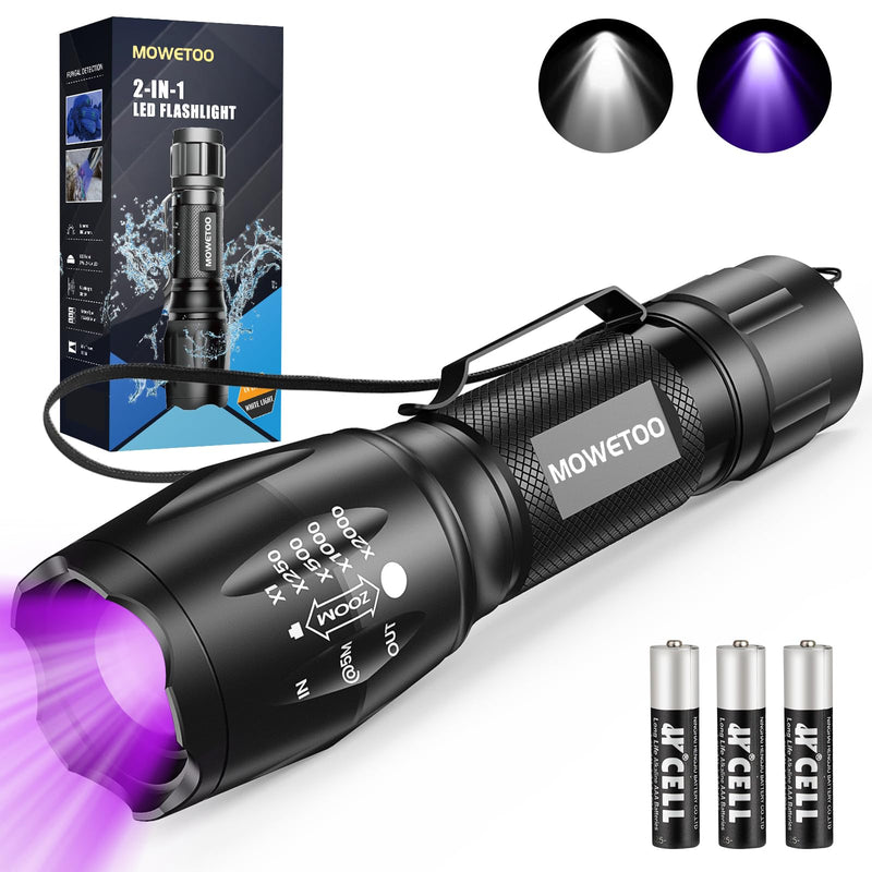 MOWETOO flashlight, UV lamp 2 in 1 UV lamp light LED flashlight, 395nm ultraviolet flashlight 4 modes, detector for fake banknotes, urine from dogs and other pets 40W - PawsPlanet Australia