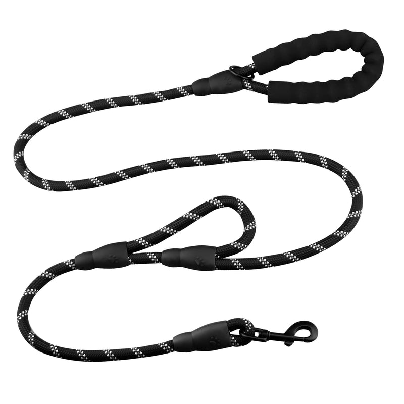 6FT Dog Lead, Reflective Dog Lead with Comfortable Foam Handle for All Size Dogs (Black) Black 1.8m 6ft - PawsPlanet Australia