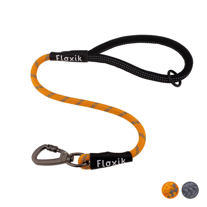 Floxik short lead orange for dogs ⌀ 8mm | reflective short leash made of climbing rope material | ideal for leash training and free running training - PawsPlanet Australia