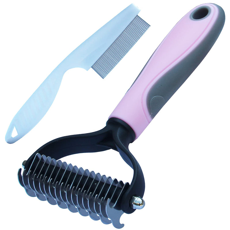 MMSGA Dog Hair Comb Stripper, Cat Dog Detangling Combs, Pet Grooming Tool, Double Sided Fur and Dematting Rake Comb for Dogs and Cats, Cat and Dog Flea Comb Set (Large, Pink) Large - PawsPlanet Australia