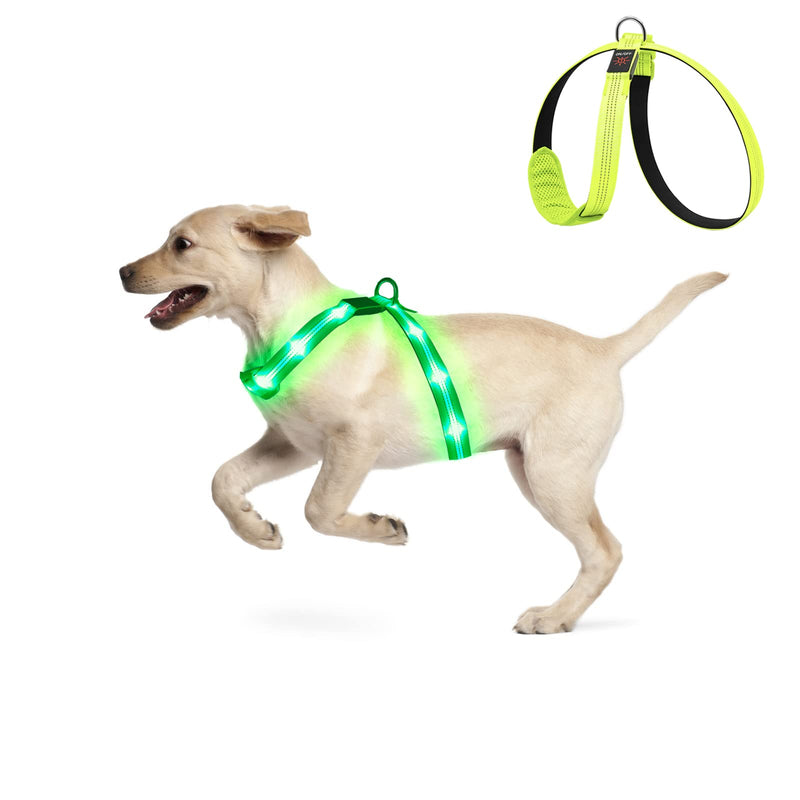 KOSKILL LED Dog Harness Rechargeable Illuminated Dog Harness Glows in the Dark LED Dog Vest Reflective Dog Lights for Night Walks Green M - PawsPlanet Australia
