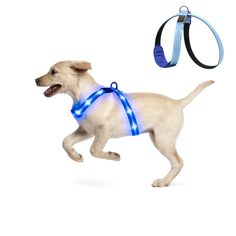 KOSKILL Illuminated Dog Harness LED Dog Harness Rechargeable Illuminated Dog Harness Glow in the Dark Dog Harness for Night Walks Blue M - PawsPlanet Australia