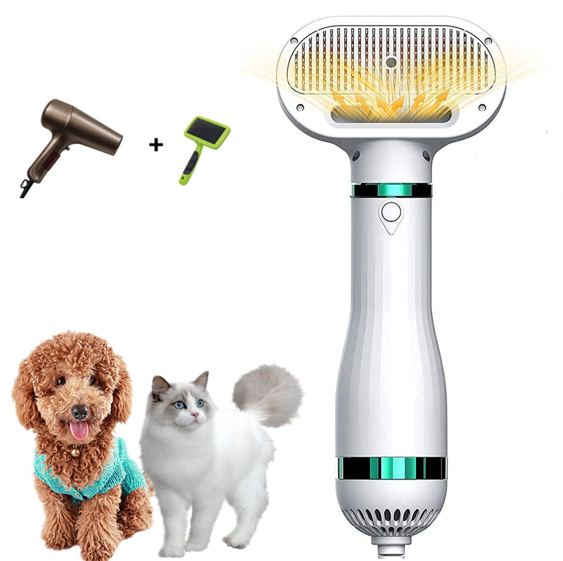 Kikuo Dog Hair Dryer, 2-in-1 Dog Hair Dryer, Pet Blower, Portable Travel Dog Grooming Hair Dryer Adjustable Heat Professional Pet Hair Cleaning Brush for Small and Medium Dogs & Cats - PawsPlanet Australia