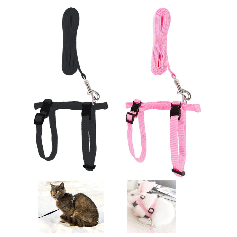 USHS Pack of 2 Pet Rabbit Harness, Rabbit Harness, Adjustable Jogging Harness, Cat Harness, Leash, Adjustable Rabbit Harness for Rabbits, Kittens, Puppies and Other Small Animals (Pink + Black) - PawsPlanet Australia