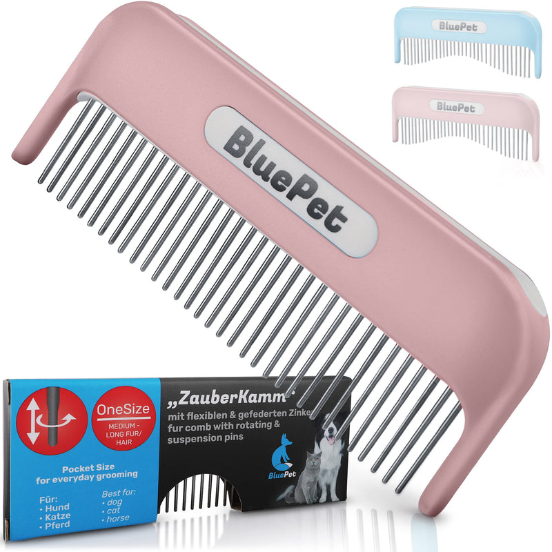 BluePet "Magic Comb" patented with rotating & yielding teeth - For long-haired dogs and cats - Removes knots and untangles the fur - Also for humans Pink - PawsPlanet Australia