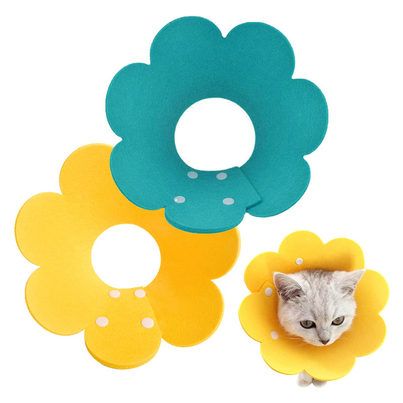 Cdemiy Protective Collar Cat Neck Brace, 2 Pieces Pet Neck Brace Anti-lick, Adjustable Soft Collar, Cat Collar for Protective Collar Recovery from Wound (M, Yellow and Blue) - PawsPlanet Australia