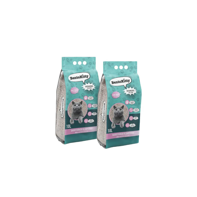 BentoKitty cat litter (17.4kg 20L, pack of 2) with baby powder scent, clumping, white, fine-grained, clumping litter made of bentonite, suitable for sensitive cat paws 20L (pack of 2) - PawsPlanet Australia