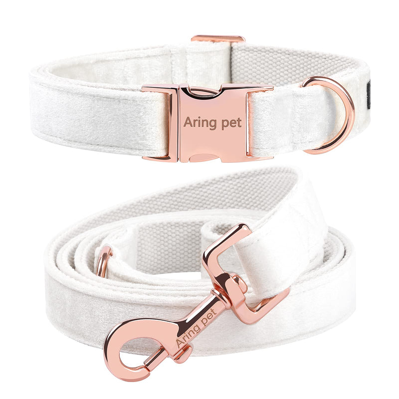 ARING PET Dog Collar and Leash Set, Velvet Dog Collar and Leash, Soft, Comfortable and Adjustable Dog Collars for Small Medium Dogs. M White - PawsPlanet Australia