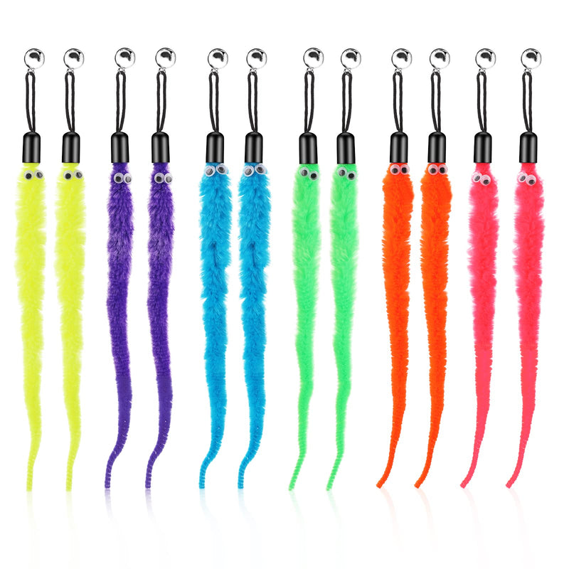 cobee cat toy worms toy replacement with bell, replacement refill, furry tail worm interactive cat hunting toy kitten stick refill attachment for kitten training (12 pieces) 12 x furry tail worms - PawsPlanet Australia
