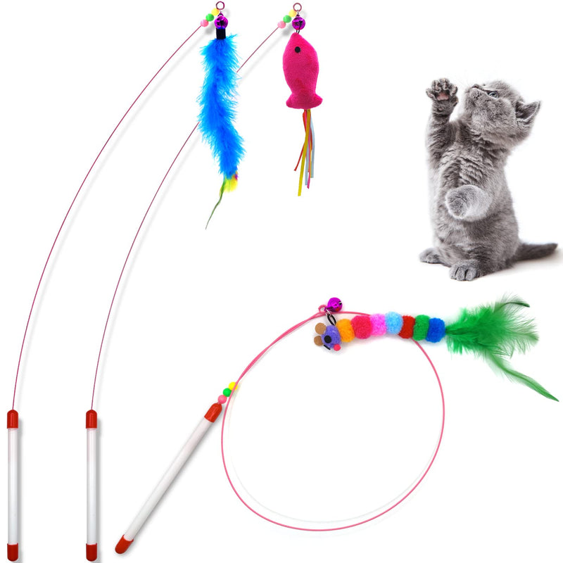 Autoau cat toy, interactive cat toy with feathers, bells, 3 cat fishing rods with feathers/bugs/fish, cat toy set for kittens and cats, 3 walls - PawsPlanet Australia
