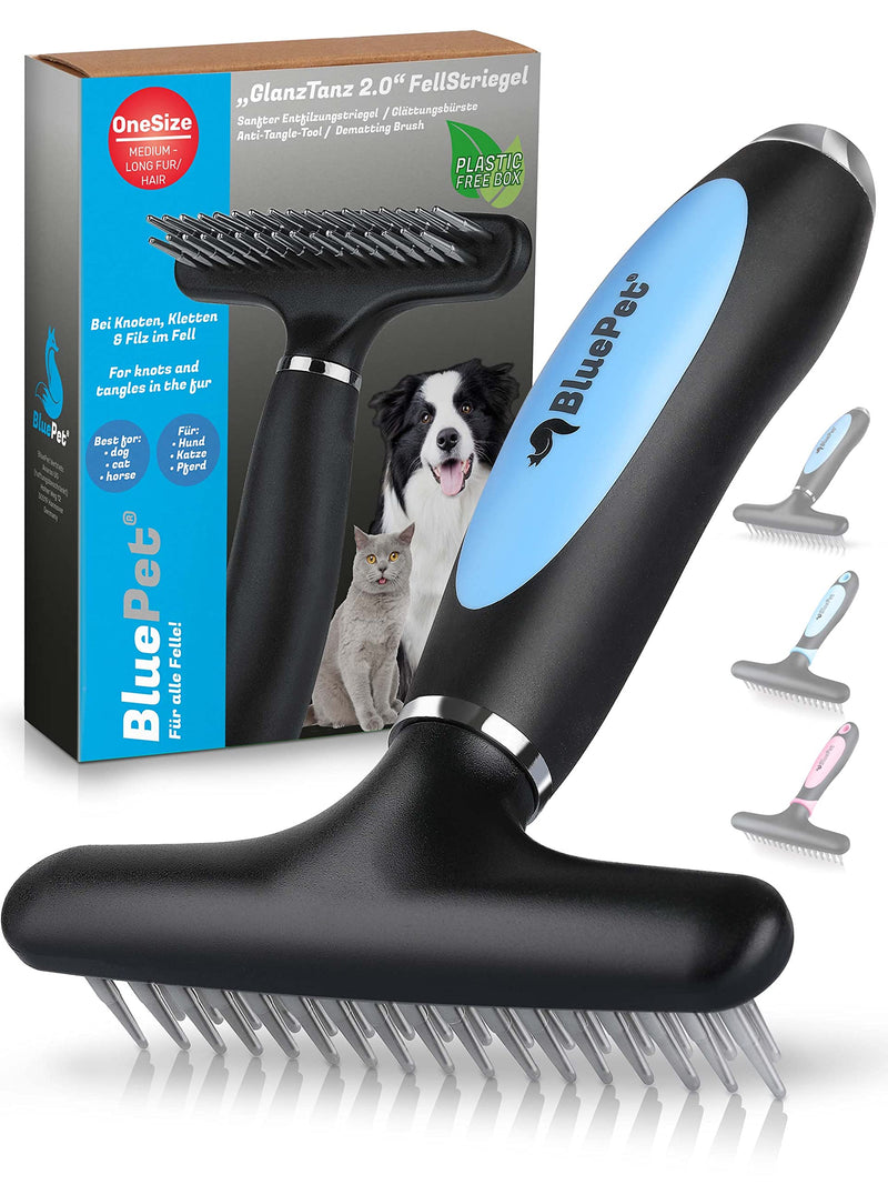 BluePet GlanzTanz fur detangler detangler for long-haired dogs and cats - high-quality dog curry comb with two rows of pins - loosens knots and tangles - smoothes and detangles the top hair (2.0 blue) 2.0 blue - PawsPlanet Australia