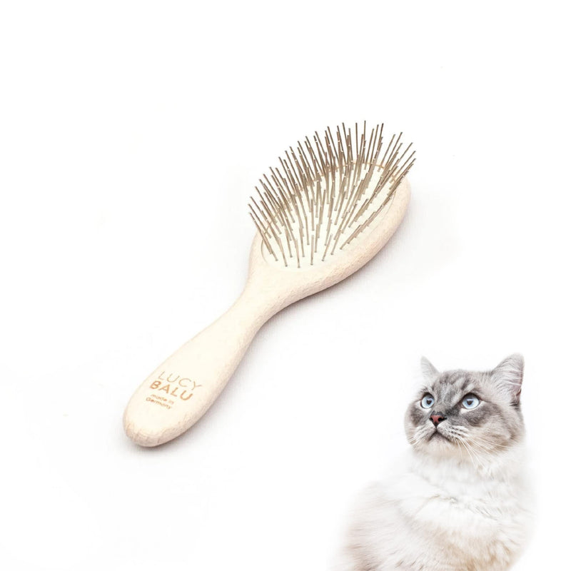 LucyBalu® cat brush short hair & long hair | Fur brush for cats | Undercoat brush cat | Cat comb for grooming cats | Animal hair brush | Cat hair brush with metal bristles & white metal wooden handle - PawsPlanet Australia