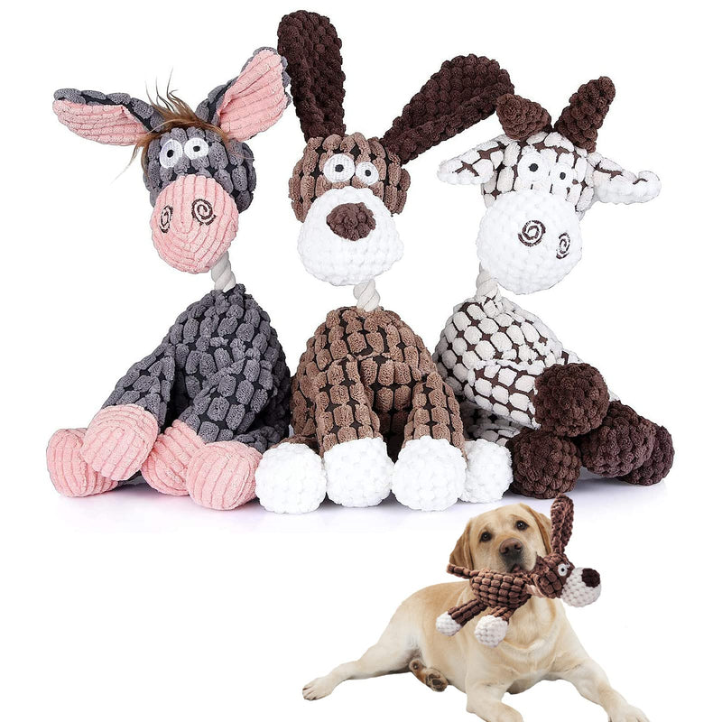 Pack of 3 dog toys, squeaky dog plush toy, dog toy plush animal dog toy for small medium, dog donkey, dog, sheep 3 pack - PawsPlanet Australia