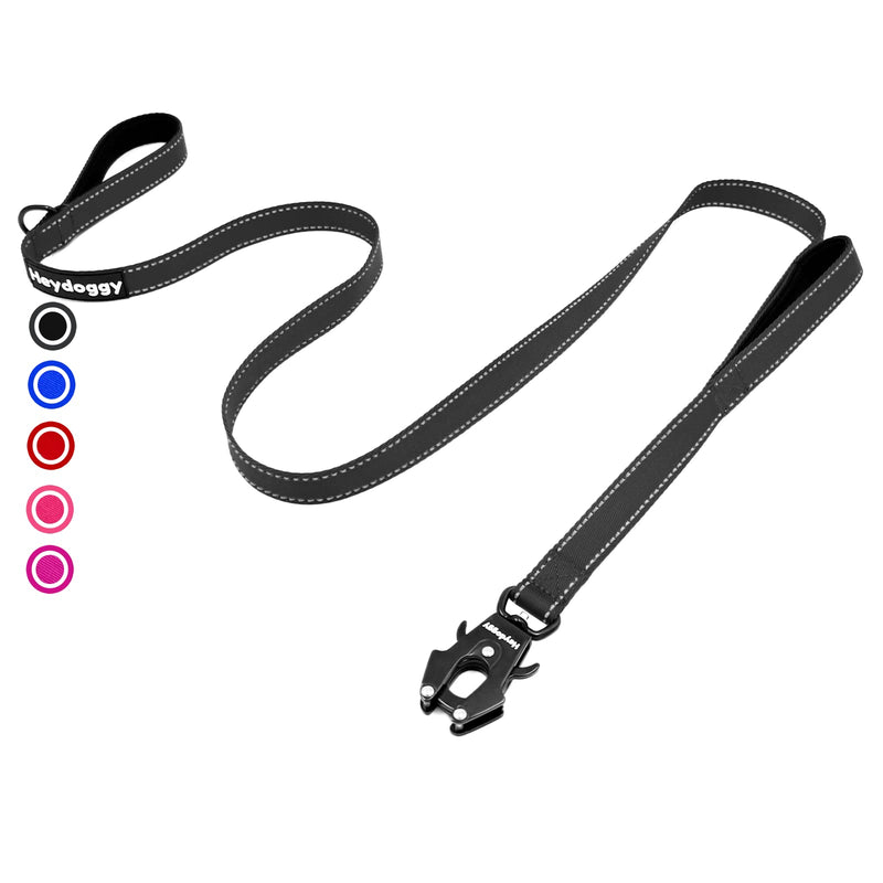 Reflective dog leash 1.8 m, robust nylon training leash with two soft padded handles and auto lock carabiners, control anti-pull leash for puppies, small, medium, large dogs, black, 6 ft 180 cm x 2.5 cm x 2.8 mm - PawsPlanet Australia