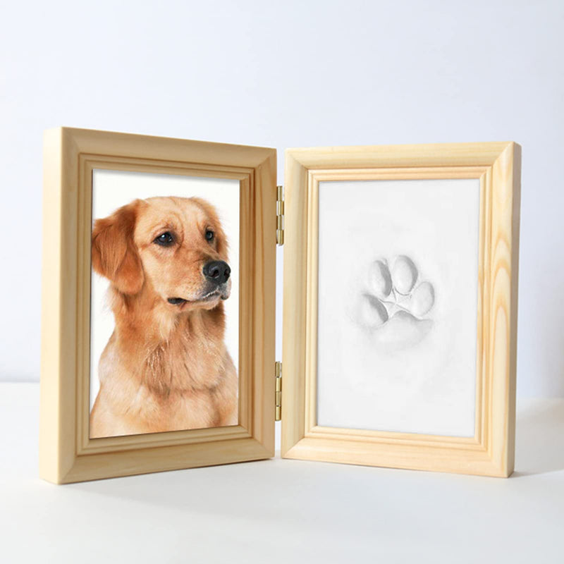 LEcylankEr Paw Print Set Dog and Cat, Wooden Picture Frame, 3D Plaster Cast - Keepsake Box, Pet Pawprints Picture Frame and Imprint Set, Wall Decoration (Wooden) Wooden - PawsPlanet Australia