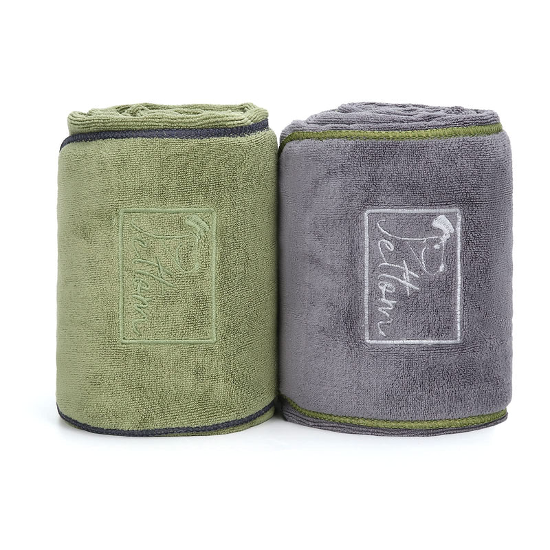 PETTOM 2 pieces dog towel microfiber extra absorbent, dog towels with pockets, quick-drying, bath towel for dogs and cats 90 * 50cm, gray & green 90 * 50cm gray + green - PawsPlanet Australia