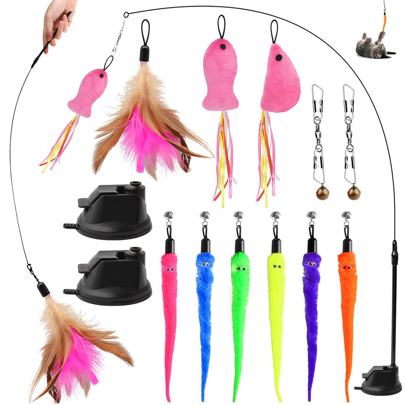 winbarry Interactive cat toy, cat toy, self-occupation cat toy with suction cup, 13 pieces cat rod with feathers, 2 interactive modes, cat toy - PawsPlanet Australia