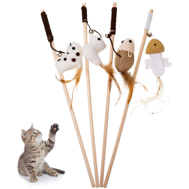 Fanshiontide 4 pieces cat toy feather, interactive cat fishing rod cat toy cat toy stick with mouse fish bird plush toy for cat activity - PawsPlanet Australia