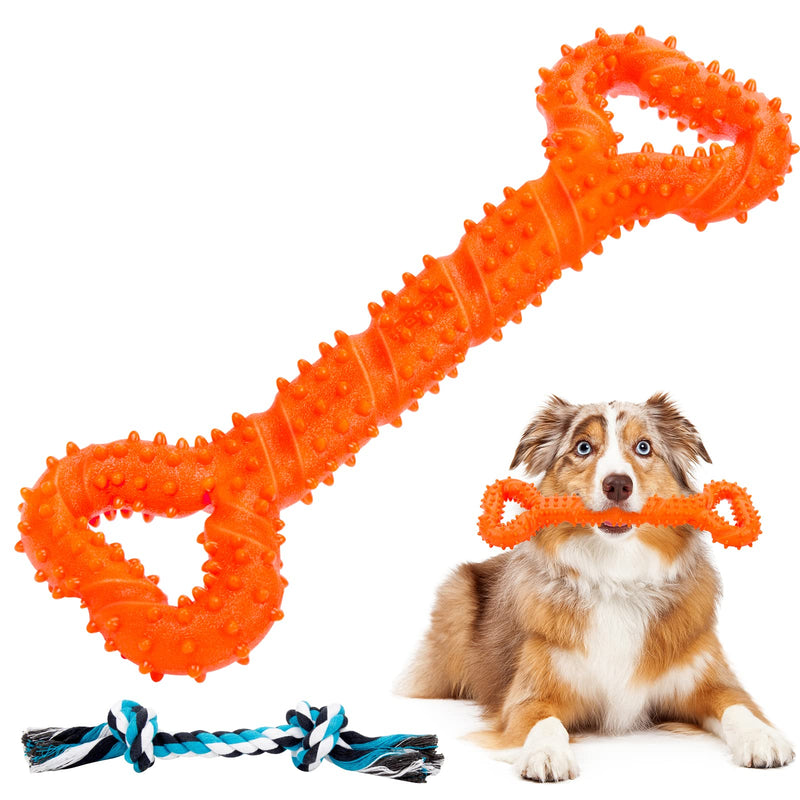 Auoinge Dog Chew Toy for Aggressive Chewers, Indestructible Dog Toy for Boredom, TPR Dog Teeth Cleaning Toy for Medium Large Dogs, 33cm with Rope Gift Orange-A - PawsPlanet Australia