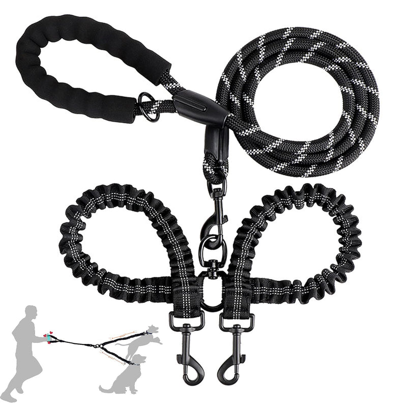 Double leash, no tangle, reflective dog leash for two dogs, double leash with padded handles, highly elastic short holder, for two dogs for walking/training - PawsPlanet Australia