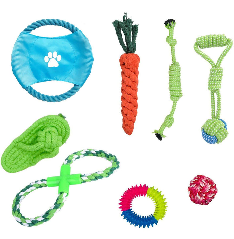 Dog Toys for Puppy, 8 Packs Dog Toys Rope Ball Frisbee Durable for Small to Medium Dogs Interactive Playset Indestructible Cotton Knot Green8 - PawsPlanet Australia