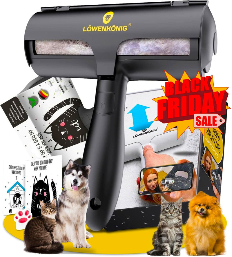 LÖWENKÖNIG® Rolli 2.0 [Improved animal hair remover large] Lint roller for removing dog and cat hair - Self-cleaning cat hair remover - Ideal for sofa, car, clothing, scratching post Bestseller: Black Incl. accessories - PawsPlanet Australia