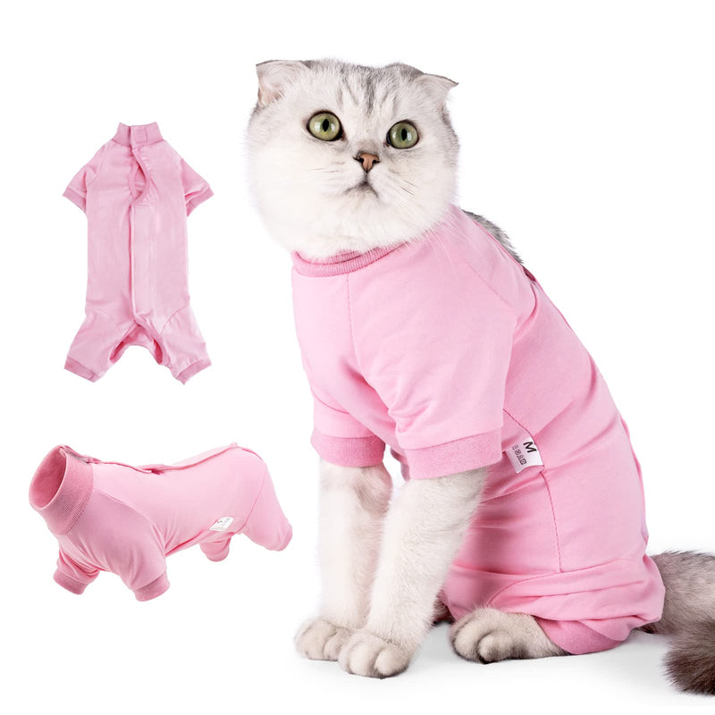 oUUoNNo Cat Recovery Suit for Abdominal Wounds or Skin Diseases E-Collar Alternative for Cats Post Surgery Pajama Suit Long Sleeve (XS, Pink) XS - PawsPlanet Australia