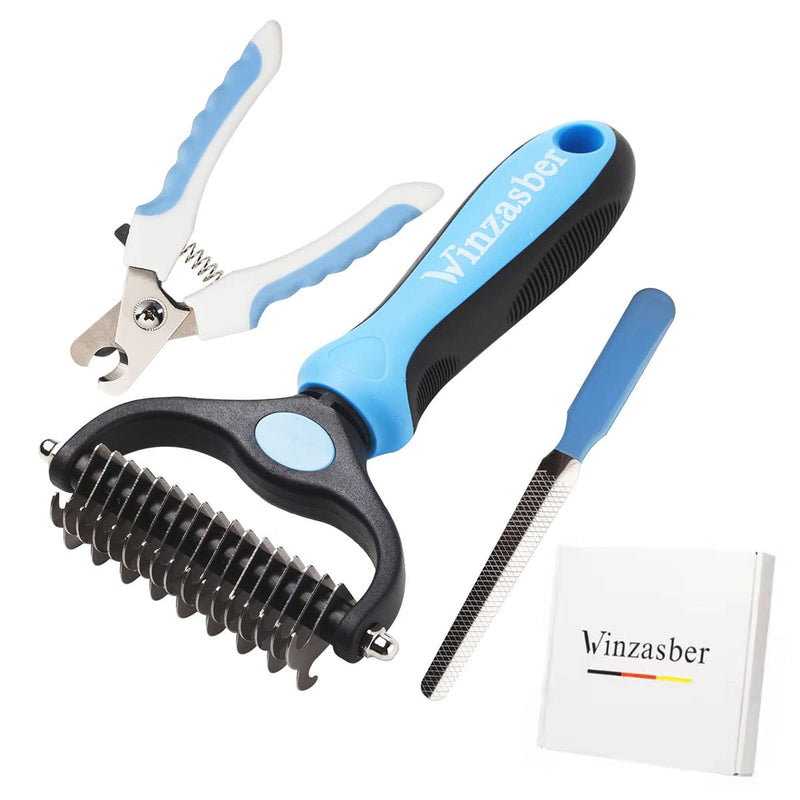 Winzasber Dog Brush Long Hair - Cat Brush Short Hair, Cat Brush & Undercoat Brush Dog and Cats, with Claw Scissors Cats | Blue (3 piece set) 3 piece set - PawsPlanet Australia