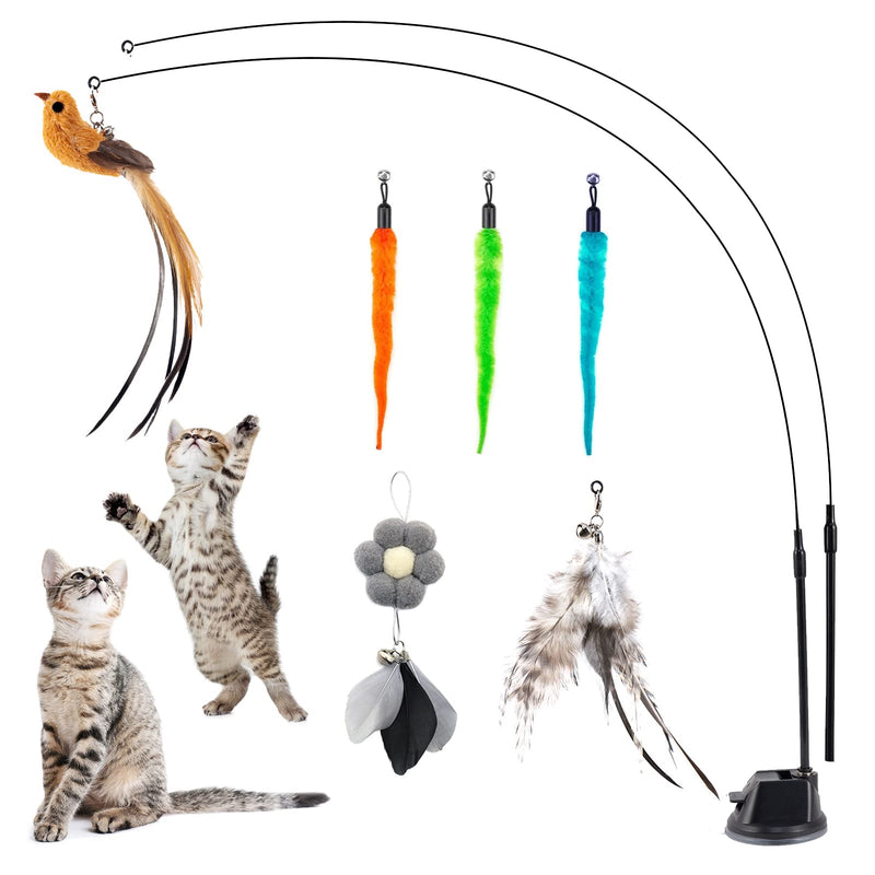 EASY JOY Interactive cat toy feathers, cat fishing feather, hummingbird cat toy set contains 6 feather toys for cats + 2 cat fishing rods + 1 suction cup (9 pieces)... suction cup style - PawsPlanet Australia