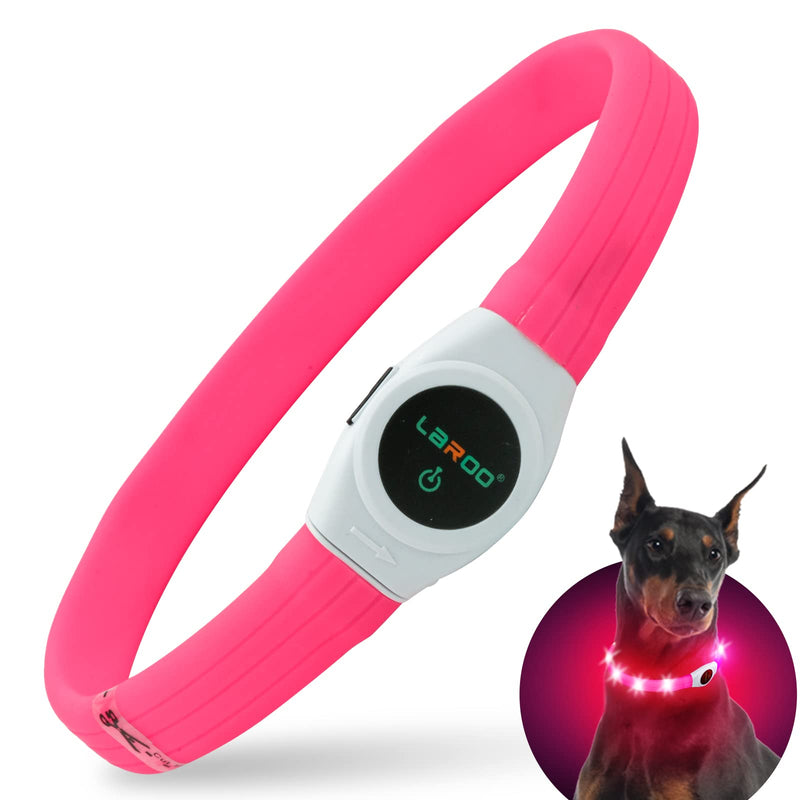 LaRoo LED Dog Collar USB Rechargeable Night Safety Dog Collar Luminous Collar for Small Medium Large and Long Haired Dogs -3 Mode(65CM*2.5CM) (65CM*2.5CM) Pink Red - PawsPlanet Australia